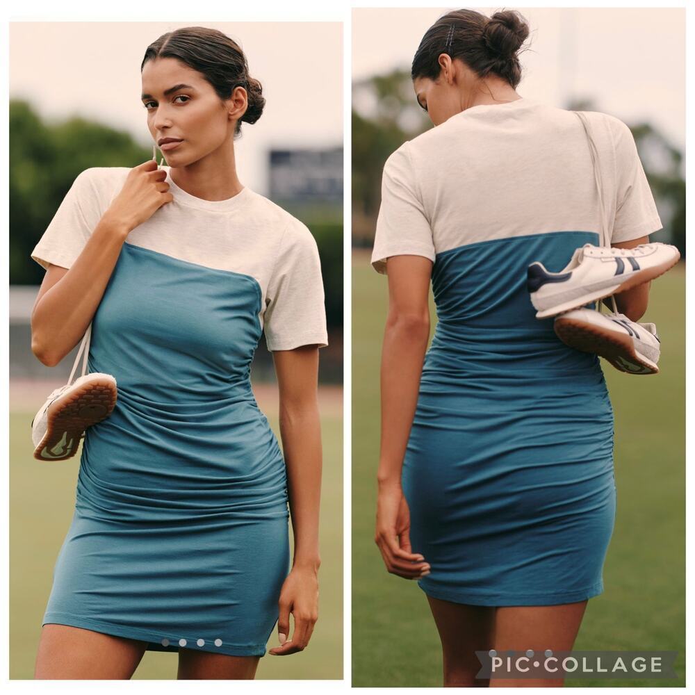 Anthropologie Daily Practice Sporty Summer Side-Ruched Cotton Dress Size Medium